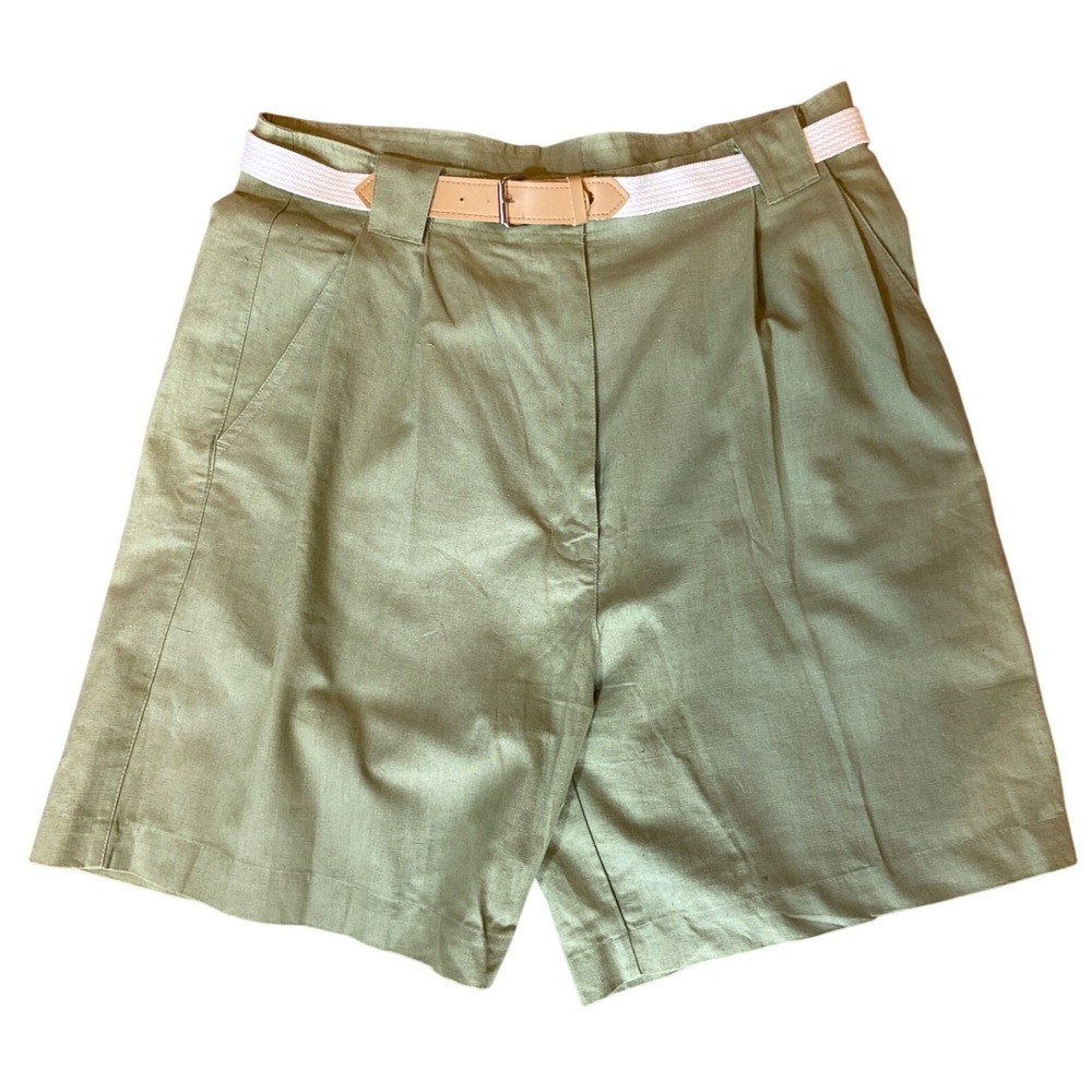 REEF Tailored Shorts Womens Green Ramie Cotton Blend Belted  Size 18